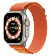 Apple Watch Ultra 49mm, титановый корпус, ремешок Alpine оранжевого цвета