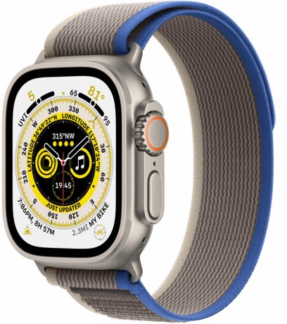 Смарт - часы Apple Watch Ultra 49mm, титановый корпус, ремешок Trail синего/серого цвета MNHE3